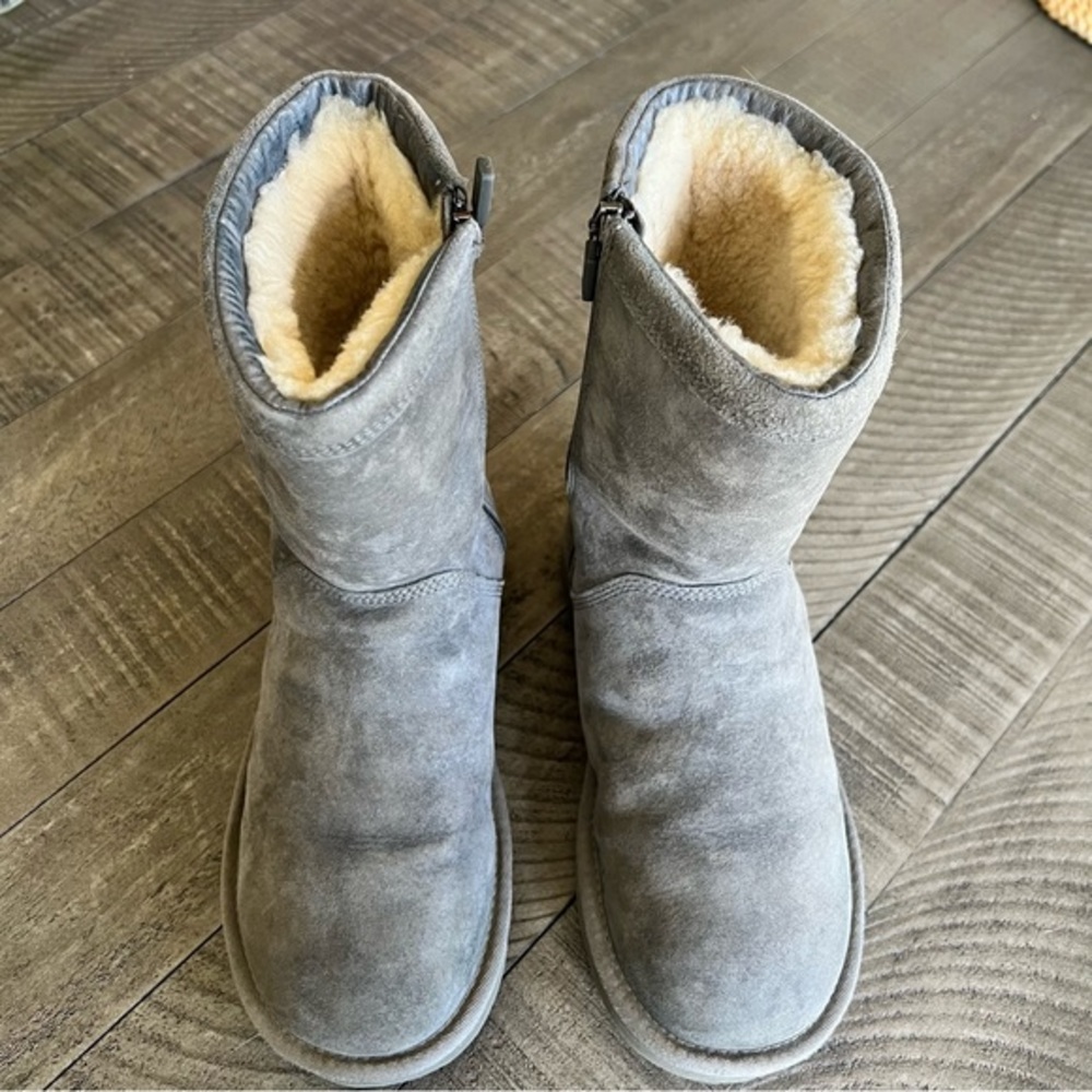 UGG Suede Ankle Snow Fur Trim Snow Boots Gray Size 5